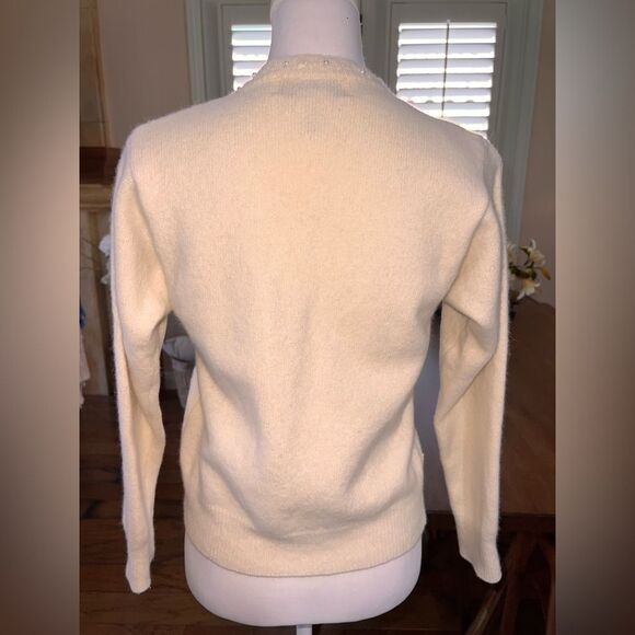 Vintage Petite Sophisticate Ivory Angora Wool Beaded Pearl Cardigan Sweater 8P - Picture 3 of 7